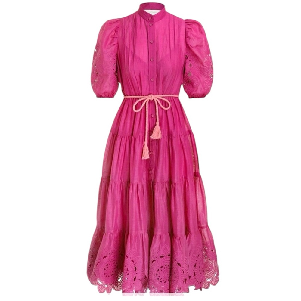 NWOT Zimmerman Teddy Scallop Frill Midi Dress fuchsia
